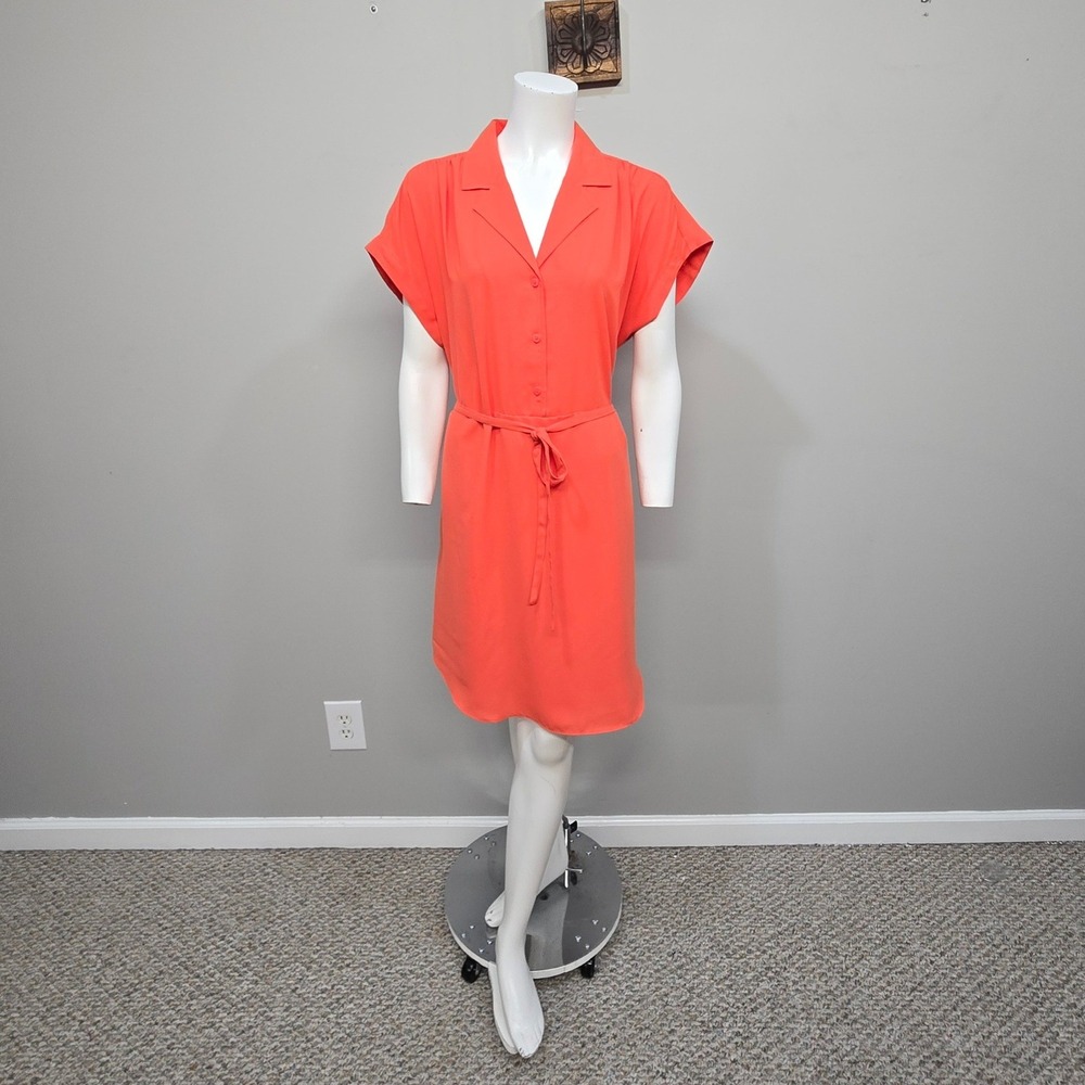 Elizabeth & James Shirt Dress Medium Orange Belted Button Up Mini Pocket Preppy